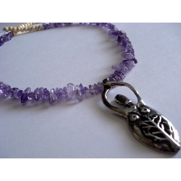 Amethyst Chip Bead Necklace with Goddess Tree Of Life Pewter Pendant Purple - Picture 10 of 11